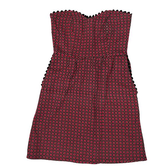 Judith March Red Black Strapless Mini Dress Sz Small Made in USA Retro Print - Picture 2 of 7